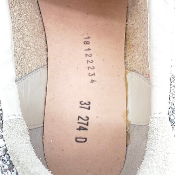 GOLDEN GOOSE Super-Star Silver Glitter Sneakers in Silver, White, & Taupe 37 - Picture 8 of 14